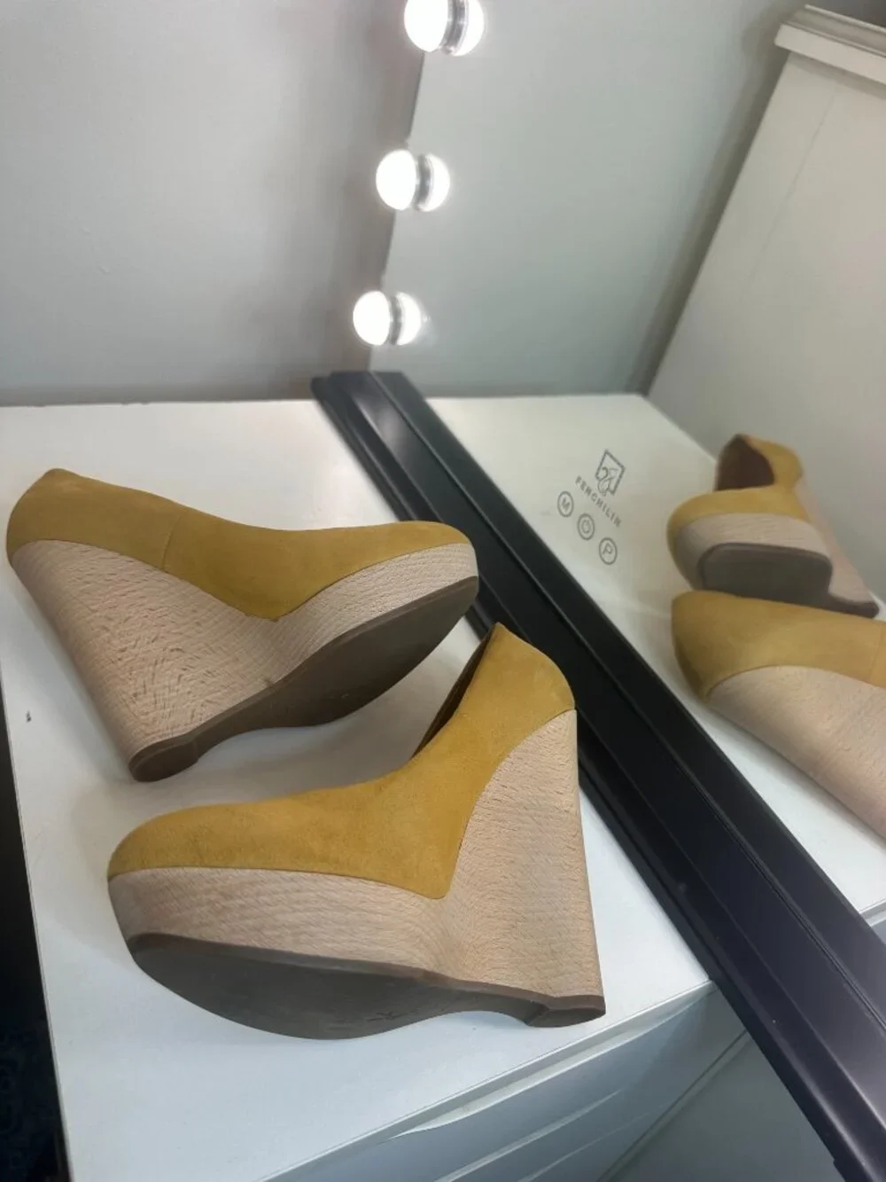 Yves Saint Laurent YSL Tribute Mustard Suede Platform Wedge Pumps, EU 36.5 / US